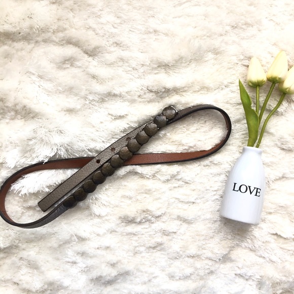 Pewter Silver Leather thin Belt hammered coins S - Picture 2 of 4